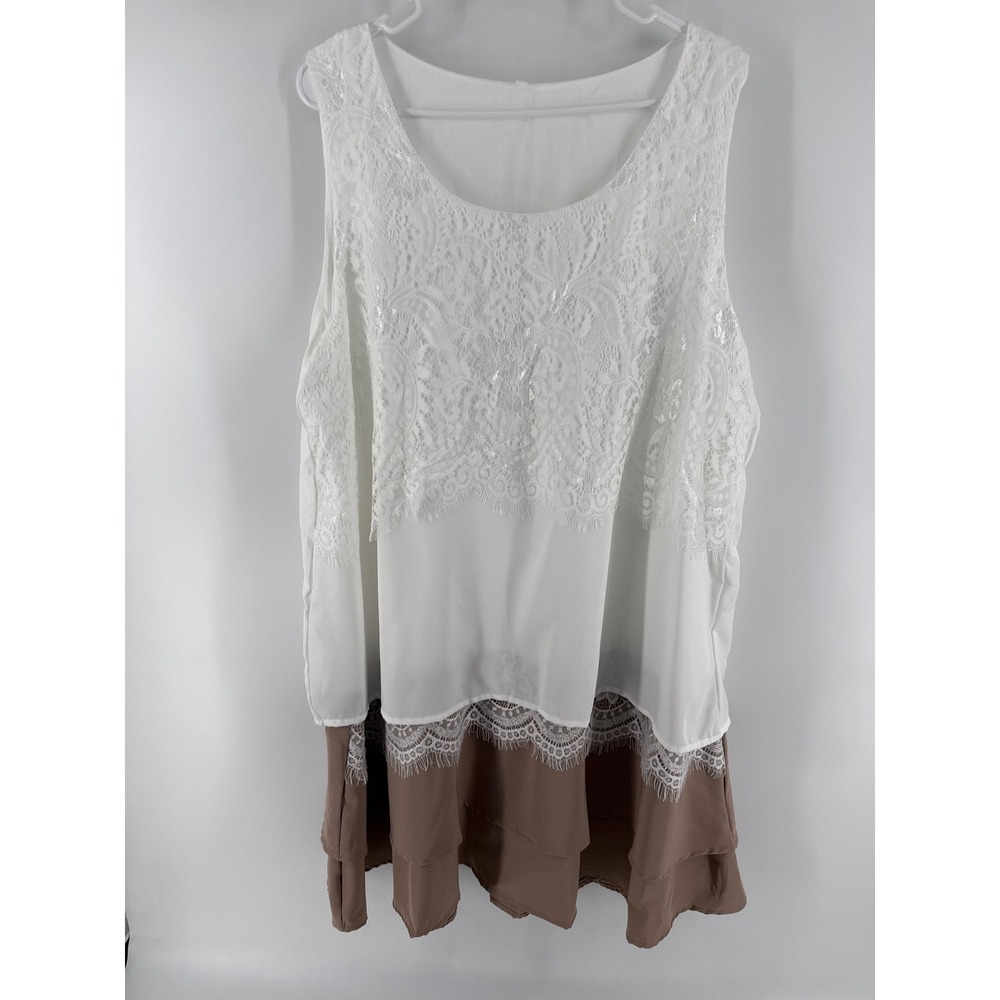 Sleeveless Lace Overlay Blouse in Ivory and Taupe